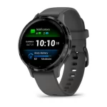 Venu® 3S Slate stainless steel bezel with pebble grey case and silicone band
