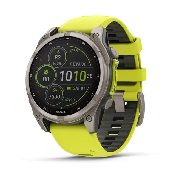 fēnix® 8 – 47 mm, Solar, Sapphire, Titanium with Amp yellow/graphite silicone band