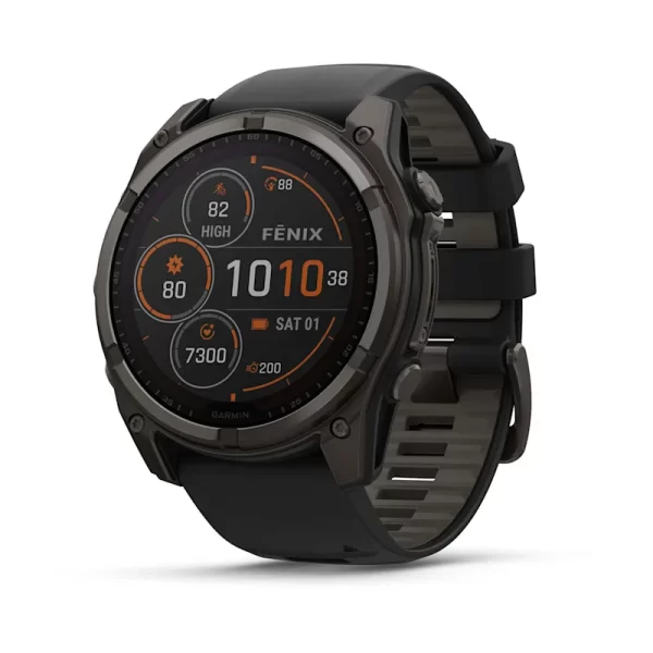 fēnix® 8 – 51 mm, Solar, Sapphire, Carbon grey DLC titanium with Black/pebble grey silicone band